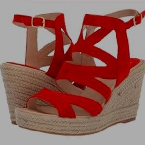 "SHANDY" Tomato Red Soft Suede Wedge by Sofft
